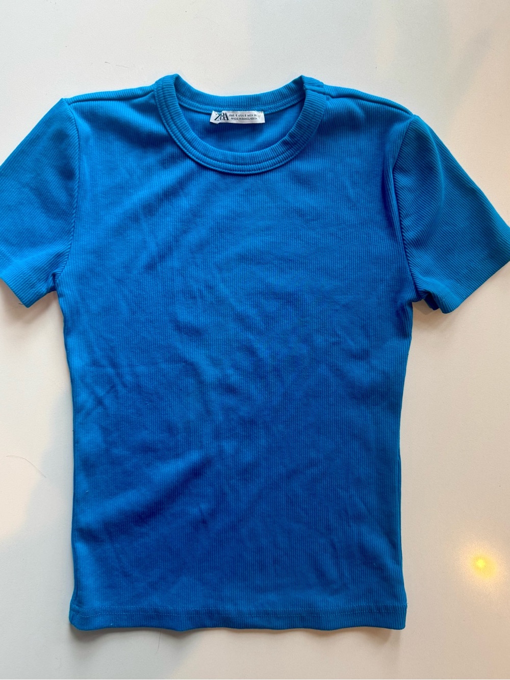 Zara Kids Short Sleeve Ribbed Tee in Bright Blue